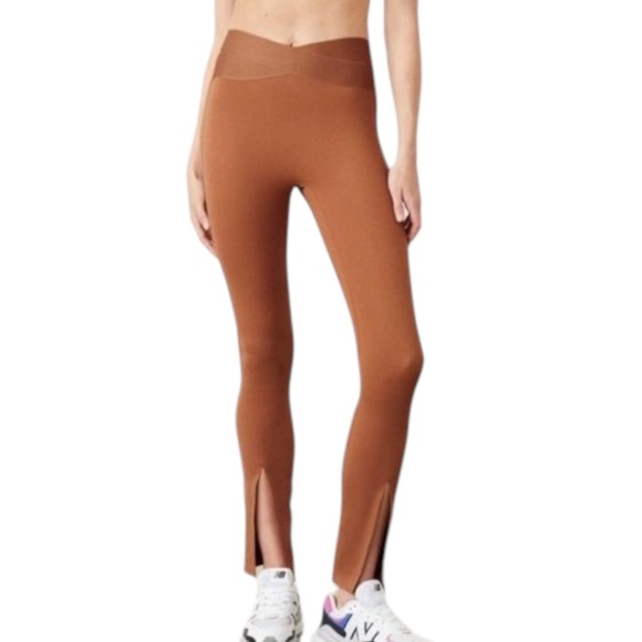 LE ORE Women's Brown High-Waisted Front Slits Leggings - Picture 1 of 14